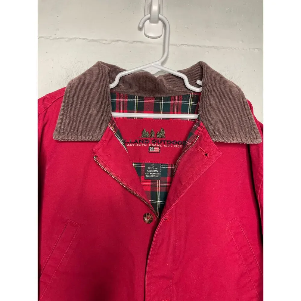 E Land Kids Red Barn Chore Coat Full Zip Size 12